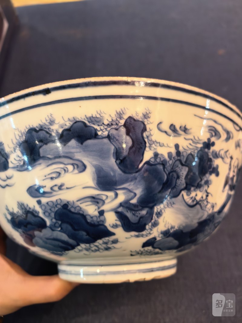 明崇祯 青花山水人物大碗 - 图9